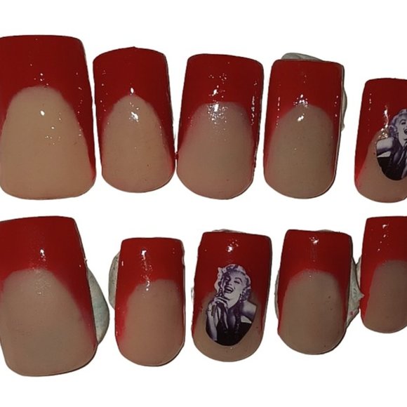 French Red with Sticker Decals Press on Nails - Picture 2 of 5